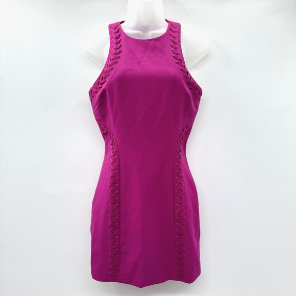 Cinq a Sept Alison Whipstiched Ponte Mini Dress Sz 4 Fuchsia Pink Stretch $395 - Picture 2 of 15